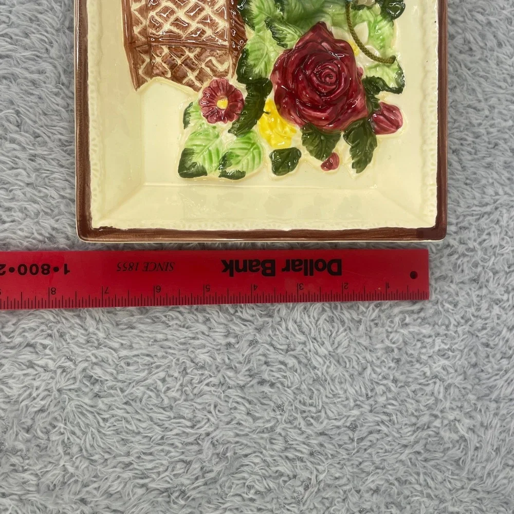 Vintage Japan Ceramic Wall Plaque Framed Basket Floral 3D Dioram Art